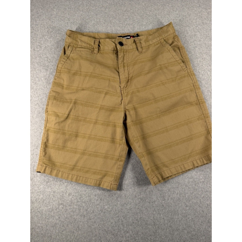 QUICKSILVER mens striped shorts size 33 brown chino flat surf casual